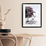Shop Mykonos Laneway Photo Art Print-Boho, Coastal, Florals, Greece, Photography, Pink, Portrait, Purple, View All-framed poster wall decor artwork