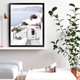 Shop Santorini Views Photo Art Print-Boho, Coastal, Florals, Greece, Photography, Pink, Portrait, Purple, View All, White-framed poster wall decor artwork