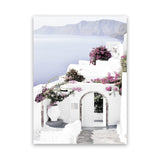 Shop Santorini Views Photo Canvas Art Print-Boho, Coastal, Florals, Greece, Photography, Photography Canvas Prints, Pink, Portrait, Purple, View All, White-framed wall decor artwork