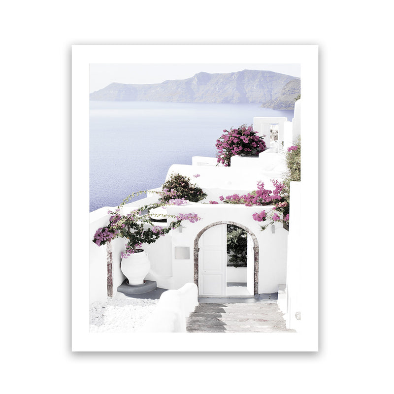 Shop Santorini Views Photo Art Print-Boho, Coastal, Florals, Greece, Photography, Pink, Portrait, Purple, View All, White-framed poster wall decor artwork