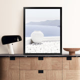 Shop Santorini Views II Photo Art Print-Coastal, Greece, Photography, Portrait, Purple, View All, White-framed poster wall decor artwork
