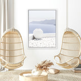 Shop Santorini Views II Photo Canvas Art Print-Coastal, Greece, Photography, Photography Canvas Prints, Portrait, Purple, View All, White-framed wall decor artwork