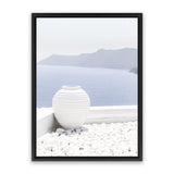 Shop Santorini Views II Photo Canvas Art Print-Coastal, Greece, Photography, Photography Canvas Prints, Portrait, Purple, View All, White-framed wall decor artwork