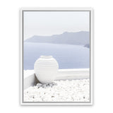 Shop Santorini Views II Photo Canvas Art Print-Coastal, Greece, Photography, Photography Canvas Prints, Portrait, Purple, View All, White-framed wall decor artwork
