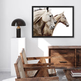 Shop Cream Horses Photo Canvas Art Print-Animals, Brown, Landscape, Photography, Photography Canvas Prints, View All, White-framed wall decor artwork