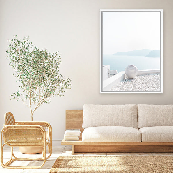 Shop Santorini Summer III Photo Canvas Art Print-Boho, Coastal, Greece, Photography, Photography Canvas Prints, Portrait, View All, White-framed wall decor artwork