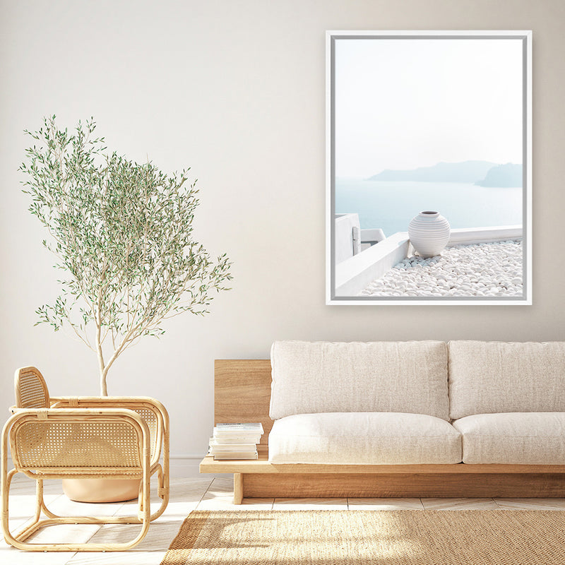 Shop Santorini Summer III Photo Canvas Art Print-Boho, Coastal, Greece, Photography, Photography Canvas Prints, Portrait, View All, White-framed wall decor artwork