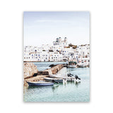 Shop Grecian Port I Photo Canvas Art-Blue, Coastal, Greece, Green, Photography, Photography Canvas Prints, Portrait, Tropical, View All-framed wall decor artwork