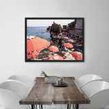 Shop Italian Sea Baths III Photo Canvas Art Print-Amalfi Coast Italy, Blue, Boho, Brown, Coastal, Landscape, Orange, Photography, Photography Canvas Prints, Tropical, View All-framed wall decor artwork