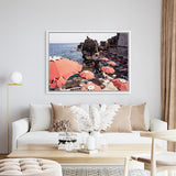 Shop Italian Sea Baths III Photo Canvas Art Print-Amalfi Coast Italy, Blue, Boho, Brown, Coastal, Landscape, Orange, Photography, Photography Canvas Prints, Tropical, View All-framed wall decor artwork