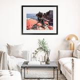 Shop Italian Sea Baths III Photo Art Print-Amalfi Coast Italy, Blue, Brown, Coastal, Landscape, Orange, Photography, Tropical, View All-framed poster wall decor artwork