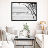Shop Surfing At Noosa Photo Canvas Art Print-Black, Boho, Coastal, Grey, Landscape, Photography, Photography Canvas Prints, Tropical, View All, White-framed wall decor artwork