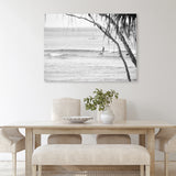 Shop Surfing At Noosa Photo Canvas Art Print-Black, Boho, Coastal, Grey, Landscape, Photography, Photography Canvas Prints, Tropical, View All, White-framed wall decor artwork