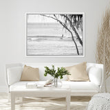 Shop Surfing At Noosa Photo Canvas Art Print-Black, Boho, Coastal, Grey, Landscape, Photography, Photography Canvas Prints, Tropical, View All, White-framed wall decor artwork