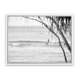 Shop Surfing At Noosa Photo Canvas Art Print-Black, Boho, Coastal, Grey, Landscape, Photography, Photography Canvas Prints, Tropical, View All, White-framed wall decor artwork