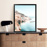 Shop Amalfi Village II Photo Art Print-Amalfi Coast Italy, Blue, Coastal, Green, Orange, Photography, Portrait, View All-framed poster wall decor artwork
