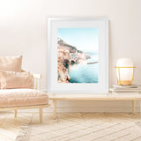 Shop Amalfi Village II Photo Art Print-Amalfi Coast Italy, Blue, Coastal, Green, Orange, Photography, Portrait, View All-framed poster wall decor artwork