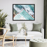 Shop Bondi Pool Aerial IV Photo Canvas Art Print-Blue, Coastal, Green, Landscape, Photography, Photography Canvas Prints, Tropical, View All-framed wall decor artwork