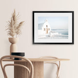 Shop Santorini Church Photo Art Print-Blue, Coastal, Greece, Photography, View All, White-framed poster wall decor artwork