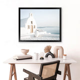 Shop Santorini Church Photo Art Print-Blue, Coastal, Greece, Photography, View All, White-framed poster wall decor artwork