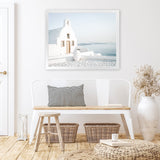 Shop Santorini Church Photo Art Print-Blue, Coastal, Greece, Photography, View All, White-framed poster wall decor artwork