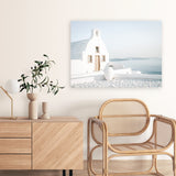Shop Santorini Church Photo Canvas Art Print-Blue, Coastal, Greece, Photography, Photography Canvas Prints, View All, White-framed wall decor artwork