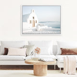 Shop Santorini Church Photo Canvas Art Print-Blue, Coastal, Greece, Photography, Photography Canvas Prints, View All, White-framed wall decor artwork