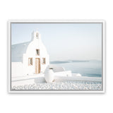 Shop Santorini Church Photo Canvas Art Print-Blue, Coastal, Greece, Photography, Photography Canvas Prints, View All, White-framed wall decor artwork