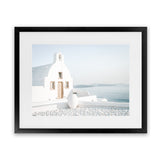 Shop Santorini Church Photo Art Print-Blue, Coastal, Greece, Photography, View All, White-framed poster wall decor artwork