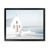 Shop Santorini Church Photo Art Print-Blue, Coastal, Greece, Photography, View All, White-framed poster wall decor artwork