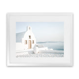 Shop Santorini Church Photo Art Print-Blue, Coastal, Greece, Photography, View All, White-framed poster wall decor artwork