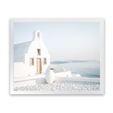 Shop Santorini Church Photo Art Print-Blue, Coastal, Greece, Photography, View All, White-framed poster wall decor artwork
