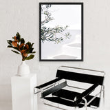 Shop Santorini Olive Branch Photo Canvas Art Print-Boho, Botanicals, Coastal, Greece, Green, Hamptons, Photography, Photography Canvas Prints, Portrait, Tropical, View All, White-framed wall decor artwork