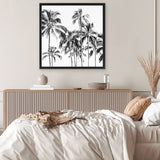 Shop Island Coconut Palms (Square) Photo Canvas Art Print-Black, Boho, Photography, Photography Canvas Prints, Square, Tropical, View All, White-framed wall decor artwork