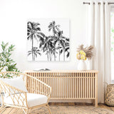 Shop Island Coconut Palms (Square) Photo Canvas Art Print-Black, Boho, Photography, Photography Canvas Prints, Square, Tropical, View All, White-framed wall decor artwork