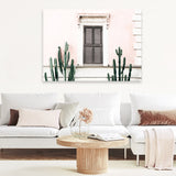 Shop Cactus Villa I Photo Canvas Art Print-Boho, Green, Landscape, Moroccan Days, Photography, Photography Canvas Prints, Pink, Tropical, View All-framed wall decor artwork
