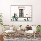 Shop Cactus Villa I Photo Canvas Art Print-Boho, Green, Landscape, Moroccan Days, Photography, Photography Canvas Prints, Pink, Tropical, View All-framed wall decor artwork