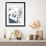 Shop Santorini Staircase Photo Art Print-Blue, Boho, Coastal, Greece, Photography, Portrait, View All, White-framed poster wall decor artwork