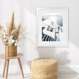 Shop Santorini Staircase Photo Art Print-Blue, Boho, Coastal, Greece, Photography, Portrait, View All, White-framed poster wall decor artwork