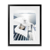 Shop Santorini Staircase Photo Art Print-Blue, Boho, Coastal, Greece, Photography, Portrait, View All, White-framed poster wall decor artwork