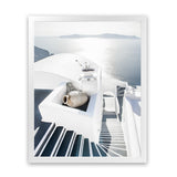 Shop Santorini Staircase Photo Art Print-Blue, Boho, Coastal, Greece, Photography, Portrait, View All, White-framed poster wall decor artwork