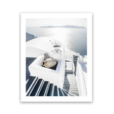 Shop Santorini Staircase Photo Art Print-Blue, Boho, Coastal, Greece, Photography, Portrait, View All, White-framed poster wall decor artwork