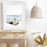 Shop View From Santorini Photo Art Print-Blue, Boho, Coastal, Greece, Photography, Portrait, View All, White-framed poster wall decor artwork