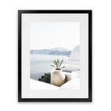 Shop View From Santorini Photo Art Print-Blue, Boho, Coastal, Greece, Photography, Portrait, View All, White-framed poster wall decor artwork