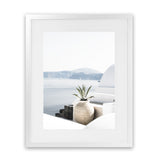 Shop View From Santorini Photo Art Print-Blue, Boho, Coastal, Greece, Photography, Portrait, View All, White-framed poster wall decor artwork