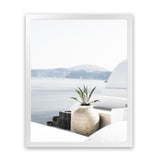 Shop View From Santorini Photo Art Print-Blue, Boho, Coastal, Greece, Photography, Portrait, View All, White-framed poster wall decor artwork