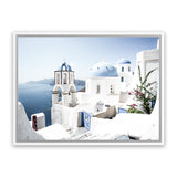 Shop Santorini Vista Photo Canvas Art Print-Blue, Coastal, Greece, Landscape, Photography, Photography Canvas Prints, View All, White-framed wall decor artwork