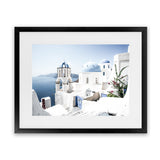 Shop Santorini Vista Photo Art Print-Blue, Coastal, Greece, Landscape, Photography, View All, White-framed poster wall decor artwork
