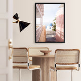 Shop Santorini in Spring Photo Canvas Art Print-Boho, Coastal, Greece, Photography, Photography Canvas Prints, Pink, Portrait, View All-framed wall decor artwork