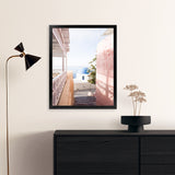 Shop Santorini in Spring Photo Art Print-Boho, Coastal, Greece, Photography, Pink, Portrait, View All-framed poster wall decor artwork